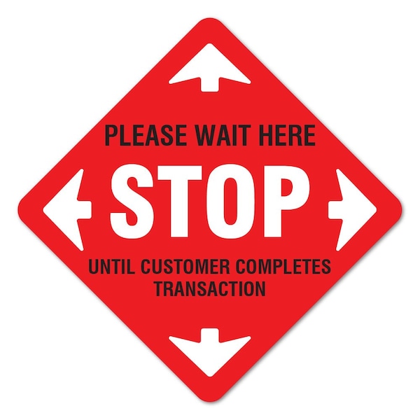 Stop Please Wait Here Non-Slip Floor Graphic, 11in Vinyl Decal, 6PK, 11 in H, FD-X-11-6PK-99992